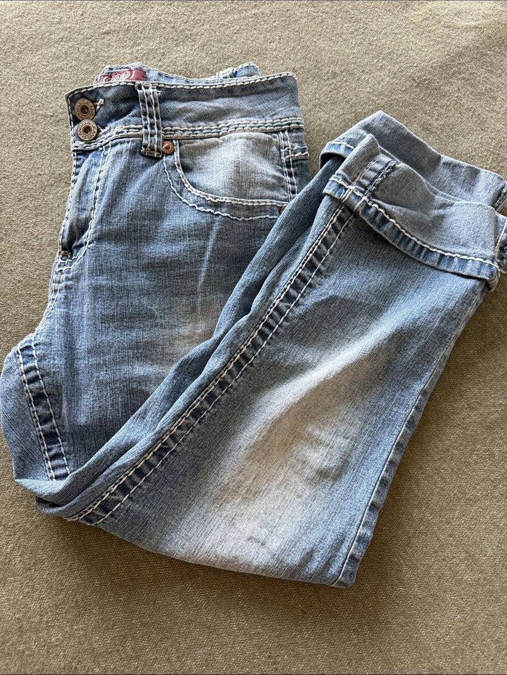 Angels Light Blue Washed Jeans Capris with Rolled Cuffs